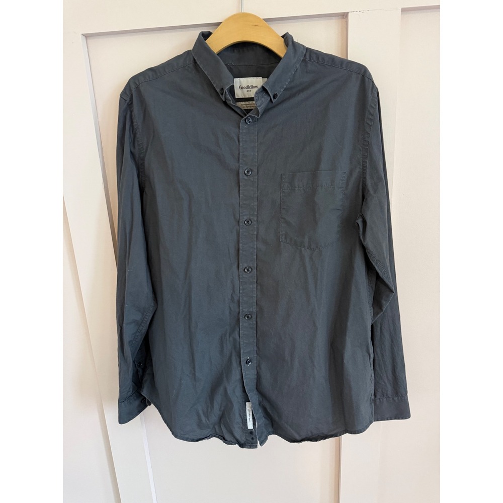 Goodfellow & Co Mens Standard Fit Button Down Shirt Gray Cotton Large Long Sleve